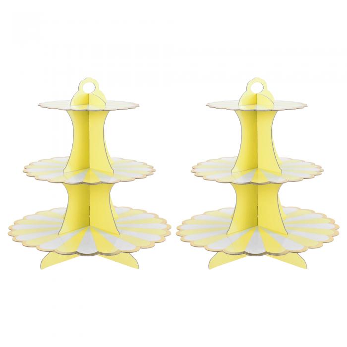 CAPASTEC カップケーキスタンド 3段階のカップケーキスタンドタワー 誕生日や結婚式のパーティー装飾用 ダンボール製デザートカップケーキスタンドタワー 2個 イエローホワイト