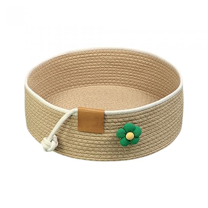 CAPASTEC 編み猫ベッド、直径40cmの折りたたみバスケットネスト、通気性のあるペットラウンジベッド、爪研ぎ耐性のあるユニバーサル子猫ベッド、カーキ