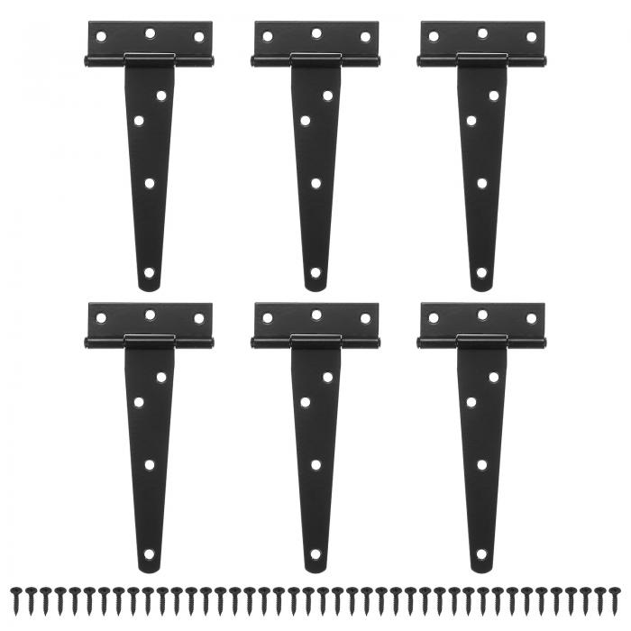 M METERXITY 6パックのアイアンTストラップシェッドドアヒンジ 5 "の納屋のドアゲートヒンジ 木製フェンス/ヤード/納屋のドア用のツィーヒンジたんぞうハードウェア [ブ ラ ック]