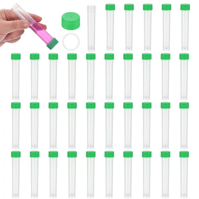 PATIKIL 10mLプラスチック試験管 36個凍結試験管グラデュエートビアルコンテナストレージねじキャップラボ実験科学用 緑クリア