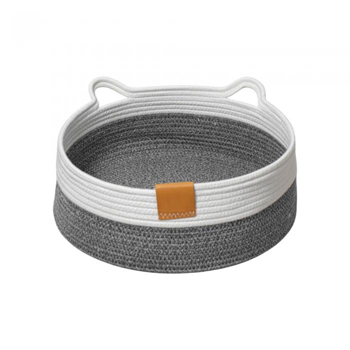 CAPASTEC 編み猫ベッド、35cm直径 折りたたみバスケット巣、通気性ペットラウンジベッド、爪研ぎ耐性ユニバーサル子猫ベッド、深灰色