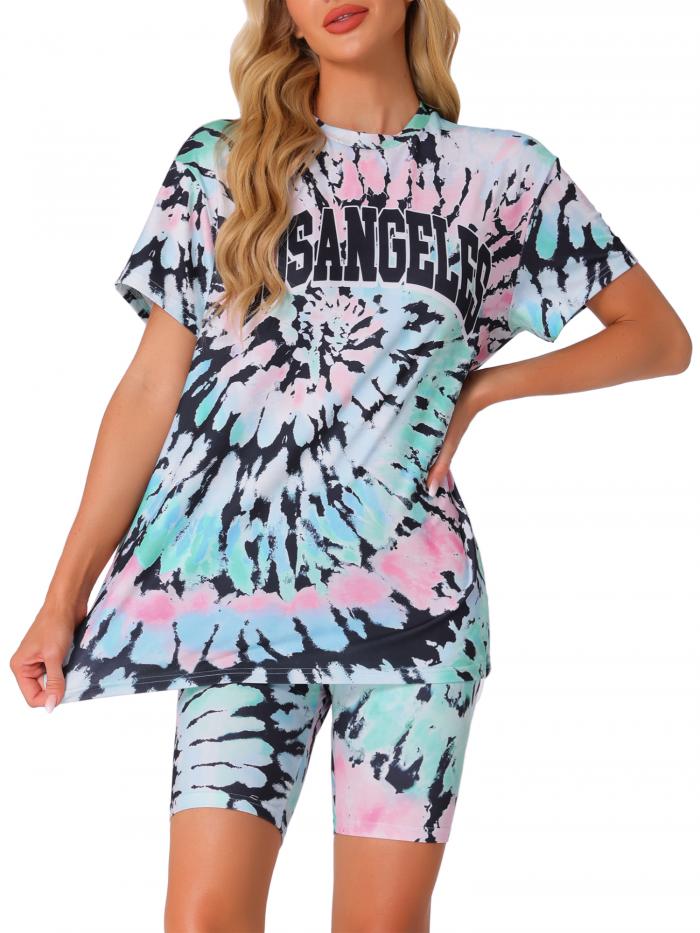 cheibear レディース タイダイ ラウンジセット アウトフィット バイカー ショーツ セット ラウンジウェア ブルーピンク XS