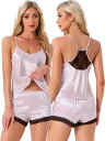 cheibear パジャマ サテン 2点セット ノースリーブ レース キャミトップ ショーツ ラウンジ ナイトウェア レディース ライトピンク XL