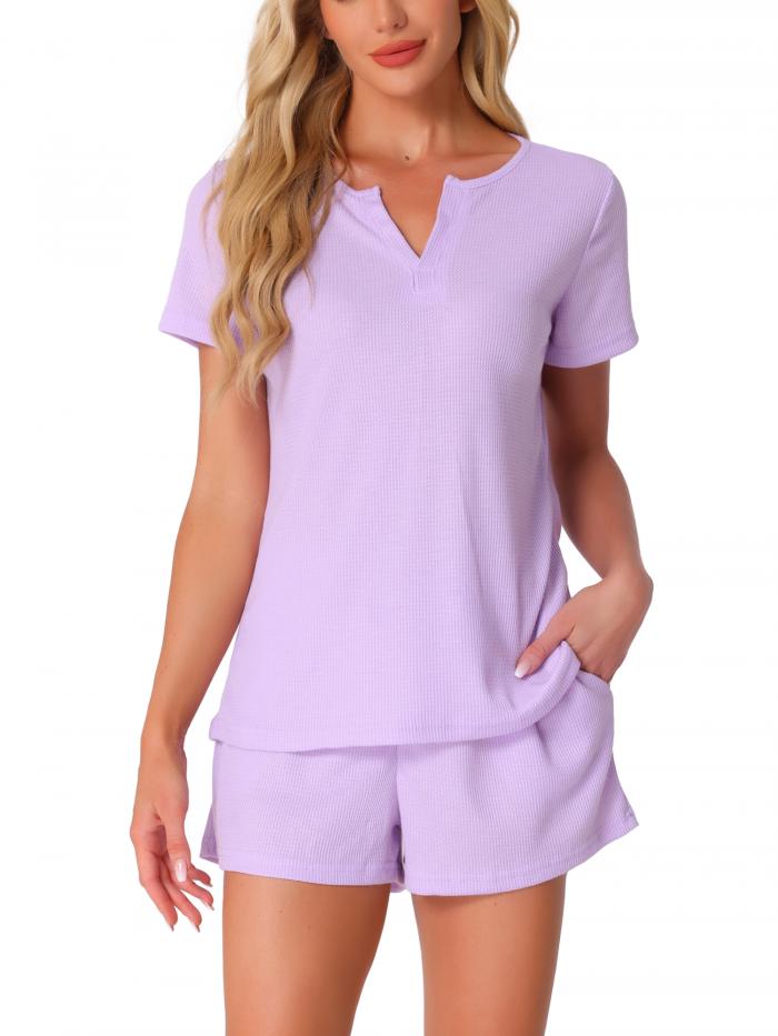 cheibear レディース ワッフルニット ラウンジセット 2ピース トラックスーツ スウェットスーツ ポケット付き パープル M