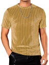 Lars Amadeus メンズ ベルベットTシャツ クルーネック 半袖Tシャツ トップス ディスコベロアTシャツ 金色 XL(4)