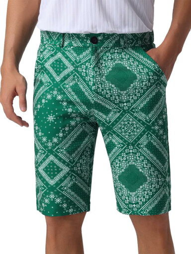 Lars Amadeus グラフィックプリントのメンズ夏用ショートパンツ レトロ フラットフロント フローラル ショートパンツ グリーン M Lars Amadeus グラフィックプリントのメンズ夏用ショートパンツ レトロ フラットフロント フローラル ショートパンツ グリーン M