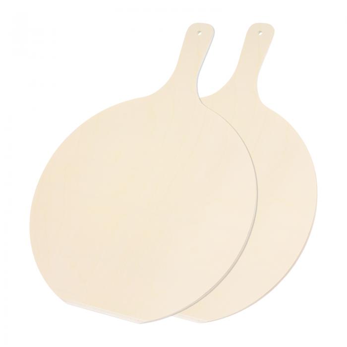 uxcell ピザボード 木製 ピザプレート 取っ手付き 丸型 ピザパドル ステーキプレート 薄いベニヤ合板 ..