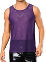 Lars Amadeus メンズ メッシュシアータンクトップ シースルー ノースリーブ Tシャツ クルーネック パーティーベスト パープル XL(4)