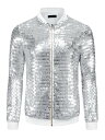 Lars Amadeus メンズ バーシティ ジャケット ジッパー フェスティバル ディスコ 輝くベースボール ボンバー ジャケット シルバー 2XL
