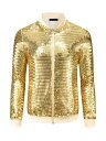 Lars Amadeus メンズ バーシティ ジャケット ジッパー フェスティバル ディスコ 輝くベースボール ボンバー ジャケット 金色 2XL