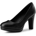 Allegra K レディース ラウンドトゥ プラットフォーム チャンキーヒール メリージェーンパンプス 黒 23.5cm(4)