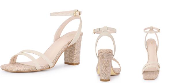 Allegra K レディース スクエアトゥ アンクルストラップ チャンキーヒール サンダル ベージュ 25.0cm 2