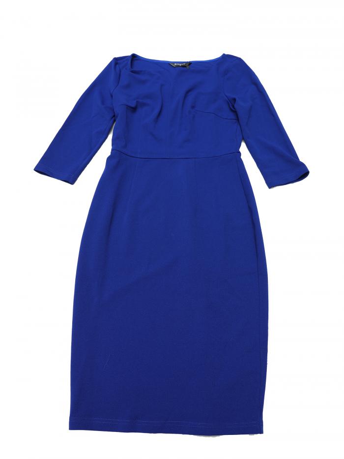 Allegra K ミディドレス 無地 ノッチ V ネックドレス 七分袖 仕事 通勤 オフィス ビジネス レディース ロイヤルブルー S