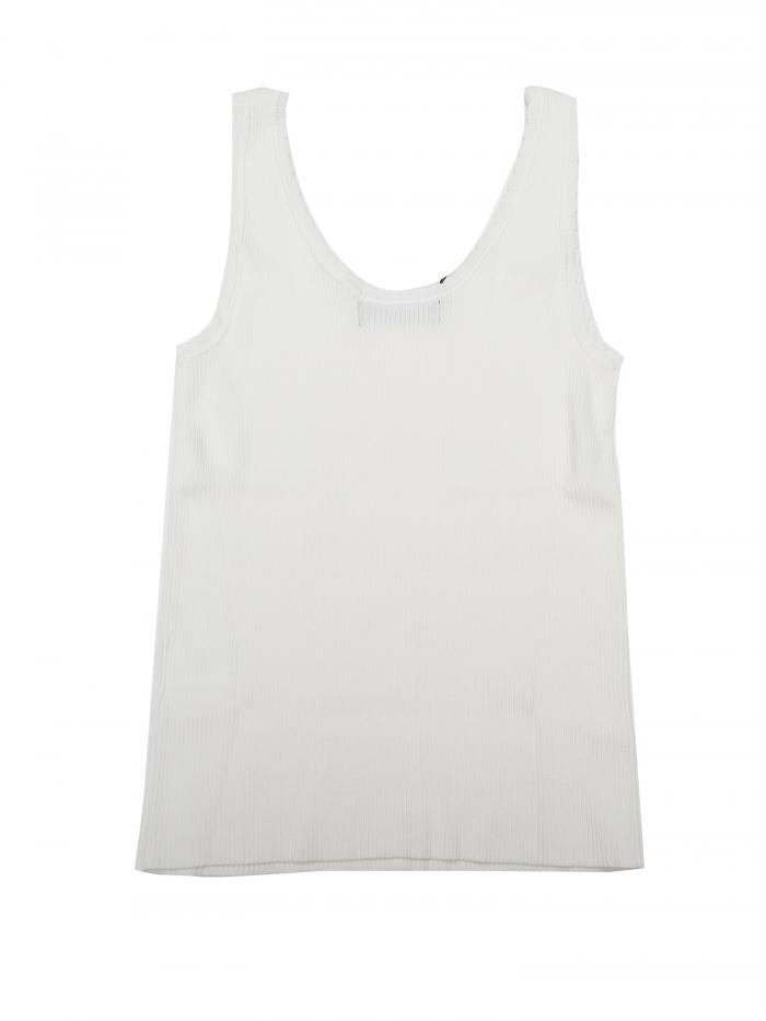 Allegra K レディース クルーネック ノースリーブ カジュアル ホワイト リブ タンク ニット トップ ホ..