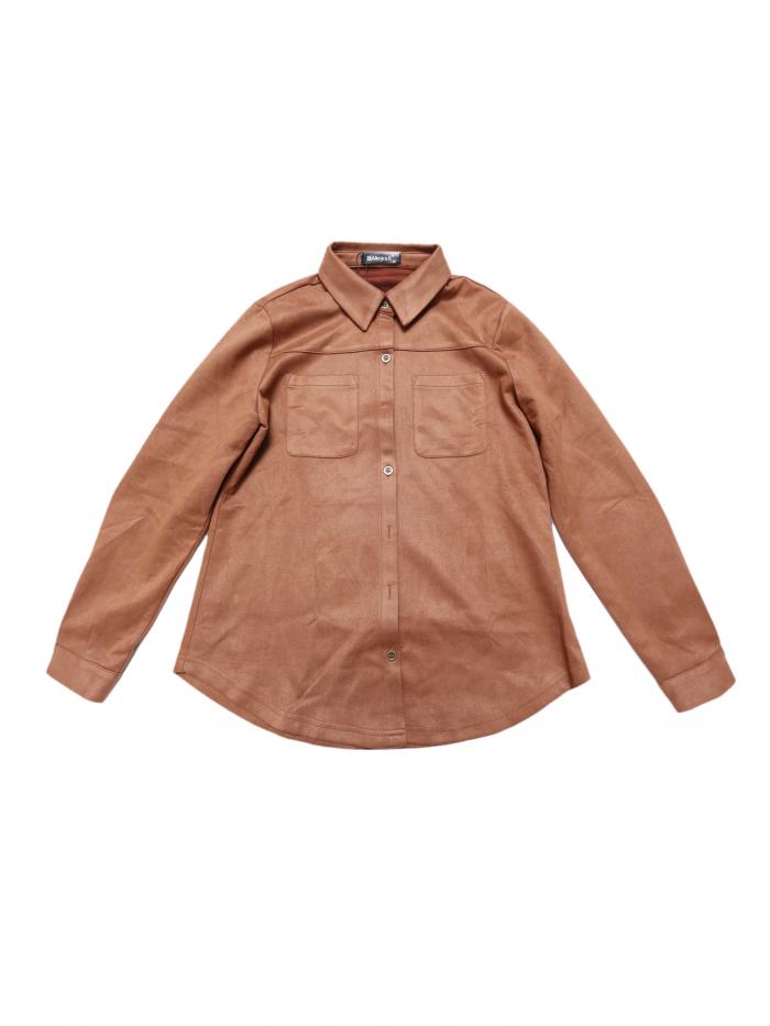 Allegra K レディース ストレッチ 長袖 ボタンアップ カジュアル シャツ ジャケット フェイクスエード シャツ ブラウン M