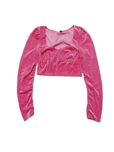 Allegra K レディース スウィートハートネック パーティー ベルベット クロップ トップス ルーシュスリーブ ホットピンク S Allegra K レディース スウィートハートネック パーティー ベルベット クロップ トップス ルーシュスリーブ ホットピンク S