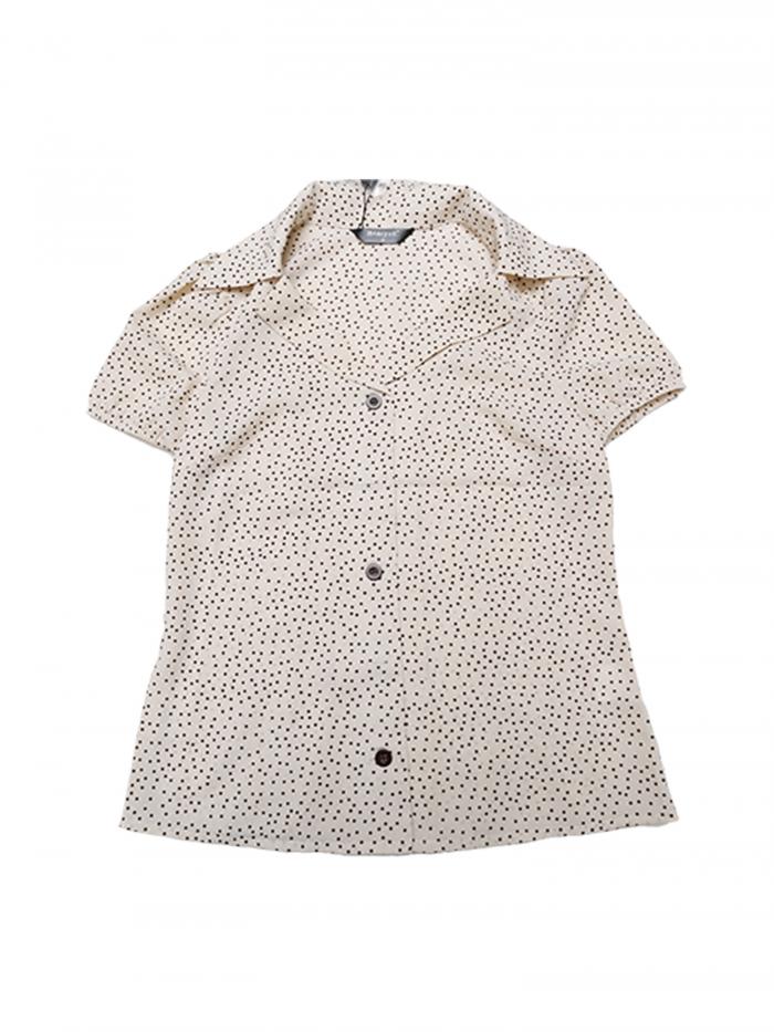 Allegra K 水玉 シャツ ブラウス ボタンの装飾 レトロ バブルスリーブ襟つき レディース ベージュ XS