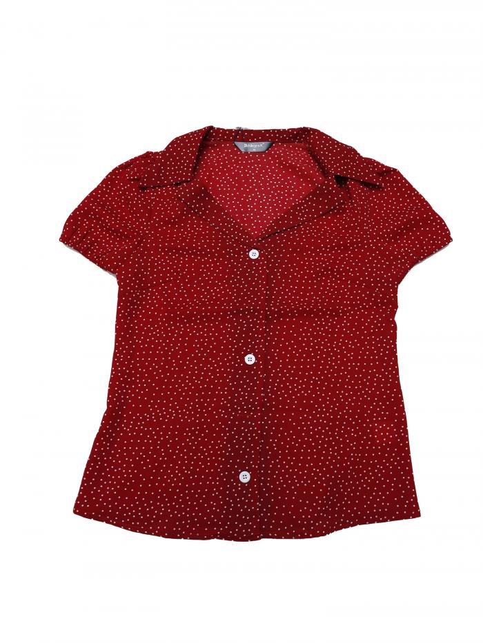 Allegra K 水玉 シャツ ブラウス ボタンの装飾 レトロ バブルスリーブ襟つき レディース ブルゴーニュ XL