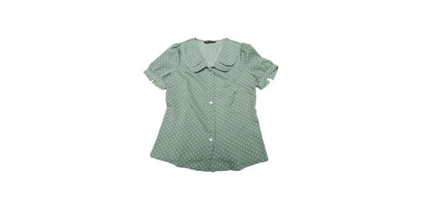 Allegra K 水玉 シャツ トップス 丸襟 パフスリーブ 半袖 ヴィンテージ レディース ライトグリーン XS