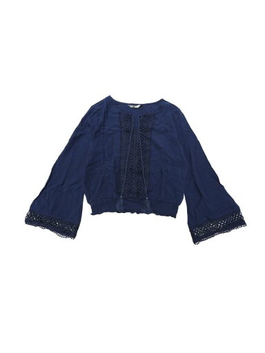 Allegra K クロップド トップス 刺繍 レース ネクタイネック ベルスリーブ スモックヘム レディース ネイビーブルー XL Allegra K クロップド トップス 刺繍 レース ネクタイネック ベルスリーブ スモックヘム レディース ネイビーブルー XL
