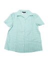 Allegra K ギンガム ブラウス チェック柄シャツ パフスリーブ ヴィンテージ サマー Vネック 可愛い トップス レディース ライトグリーン L(4)