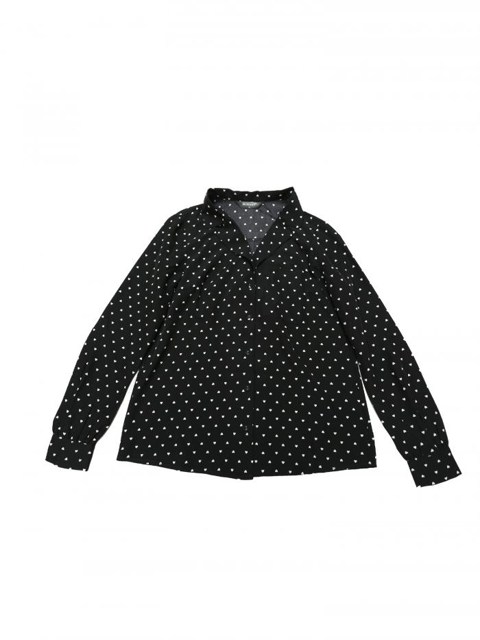 Allegra K シャツ トップス ボタンダウン Vネック ノッチドラペル 長袖 胸ポケット レディース ブラック ハート柄 XS