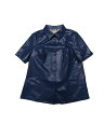 Allegra K PUレザーボタンダウンシャツ レディース 半袖 カラーブラウス ジャケット パーティークラブトップス ブルー S