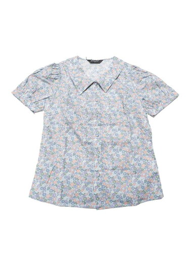 Allegra K フローラルブラウス パフスリーブターンダウンカラーボタンダウン レディース ライトブルー M Allegra K フローラルブラウス パフスリーブターンダウンカラーボタンダウン レディース ライトブルー M