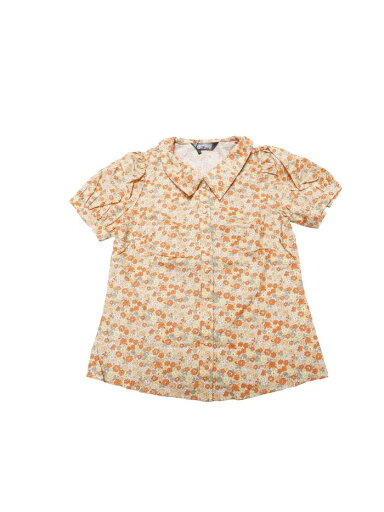 Allegra K フローラルブラウス パフスリーブターンダウンカラーボタンダウン レディース オレンジ S Allegra K フローラルブラウス パフスリーブターンダウンカラーボタンダウン レディース オレンジ S