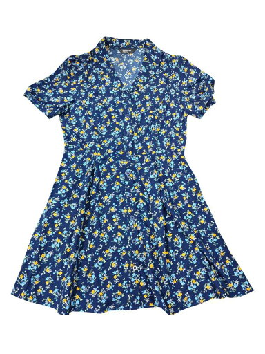 Allegra K シャツワンピース ドレス 花柄 Vネック 半袖 ボタンフロント レディース ダークブルー XS Allegra K シャツワンピース ドレス 花柄 Vネック 半袖 ボタンフロント レディース ダークブルー XS