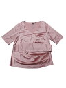 Allegra K サテン ブラウス Vネック 半袖 通勤 タイウエスト シャーリング シルキー 光沢 上品感 トップス レディース ピンク XL