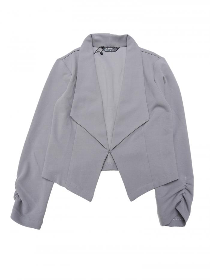 Allegra K ショート ジャケット クロップド ブレザー 前開き オフィス 事務服 無地 レディース グレー S