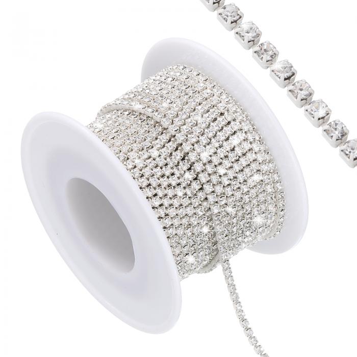 uxcell 10ヤード 水晶ラインストーンクローズチェーントリム 宝石メイキング DIY ラインストーンブリングソーイングエンベリッシュメント用 水晶ラインストーンダイヤモンドストリップ シルバーラインストーンとシルバーベース