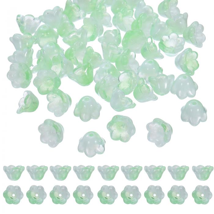 uxcell 宝石作り用100個のガラスフラワービーズ、ルーズビーズ装飾、アップルグリ ーン