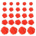 uxcell 60個の赤い樹脂バラの花ビーズ 5サイズのフラットバック花チャ ーム不透明な彫りバラビーズDIYジュ エリー作りネイルサングラスシューズヘアクリッ...