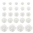 uxcell 60個の白い樹脂バラの花ビーズ 5サイズのフラットバック花チャ ーム不透明な彫刻バラビーズDIYジュ エリー作りネイルサングラスシューズヘアクリッ...