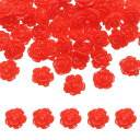 uxcell 50個の赤い樹脂バラの花ビーズ 10mmのフラットバック花チャ ーム不透明な彫りバラビーズDIYジュ エリー作りネイルサングラスシューズヘアクリッ...