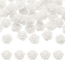 uxcell 50個の白い樹脂バラの花ビーズ 10mmのフラットバック花チャ ーム不透明な彫刻バラビーズDIYジュ エリー作りネイルサングラスシューズヘアクリッ...