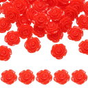 uxcell 50個の赤い樹脂バラの花ビーズ 20mmのフラットバック花チャ ーム不透明な彫りバラビーズDIYジュ エリー作りネイルサングラスシューズヘアクリッ...