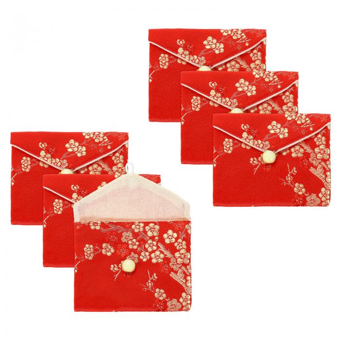 uxcell 6個の宝飾品ポーチ中国風シルクパースポーチ小さな旅行宝飾品オーガナイザーバッグサテン刺繍バ..