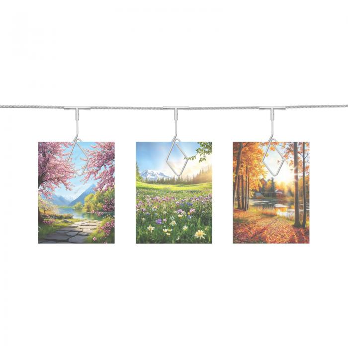 uxcell スチール壁掛けフォトディスプレイケーブルワイヤーロッド 12個 菱形クリップ付き 5フィート 壁..