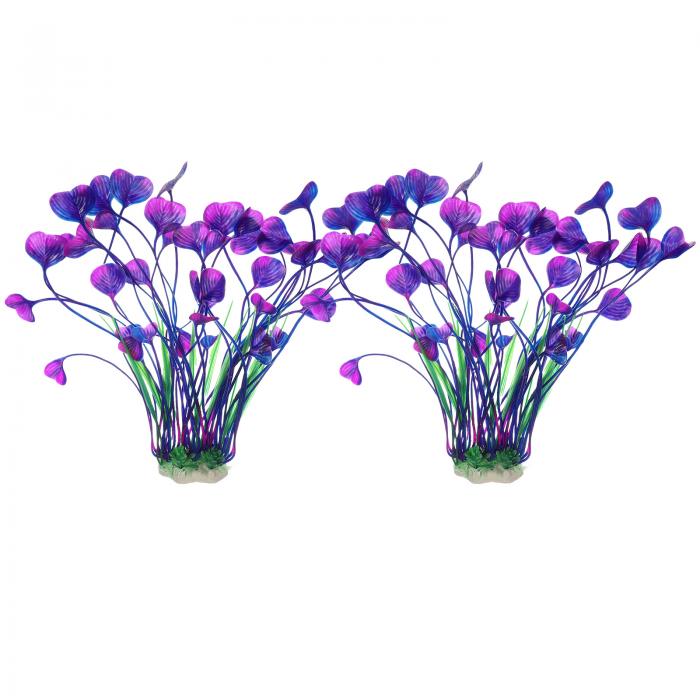 uxcell 水族館人工植物、2個の魚のための水槽の植物の装飾アクセサリー水生装飾品装飾水草、紫緑（水蓮）