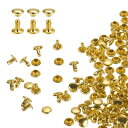 uxcell 100セット ダブルキャップレザーリベット 6x6mm 丸いキャップ チューブ状メタルスタッド 生地用 リベット ベルト ブーツ バッグ用 金色