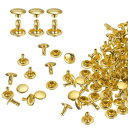 uxcell 100セット ダブルキャップレザーリベット 9x8mm 丸いキャップ チューブ状メタルスタッズ 生地用 リベット ベルト ブーツ バッグ用 金色