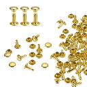 uxcell 60セット ダブルキャップレザーリベット 6x8mm 丸キャップチューブ状メタルスタッズ 生地用ベルトブーツバッグ用 レザークラフトリベット 金色