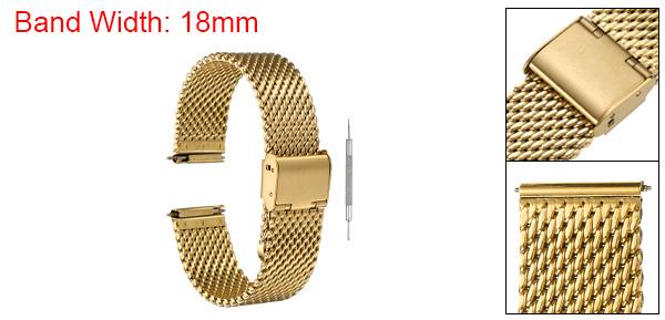 uxcell 18mm クイックリリース可能な金属製交換用時計バンド、ステンレススチールメッシュ時計バンド、男性用女性用、ゴー ルドトーン
