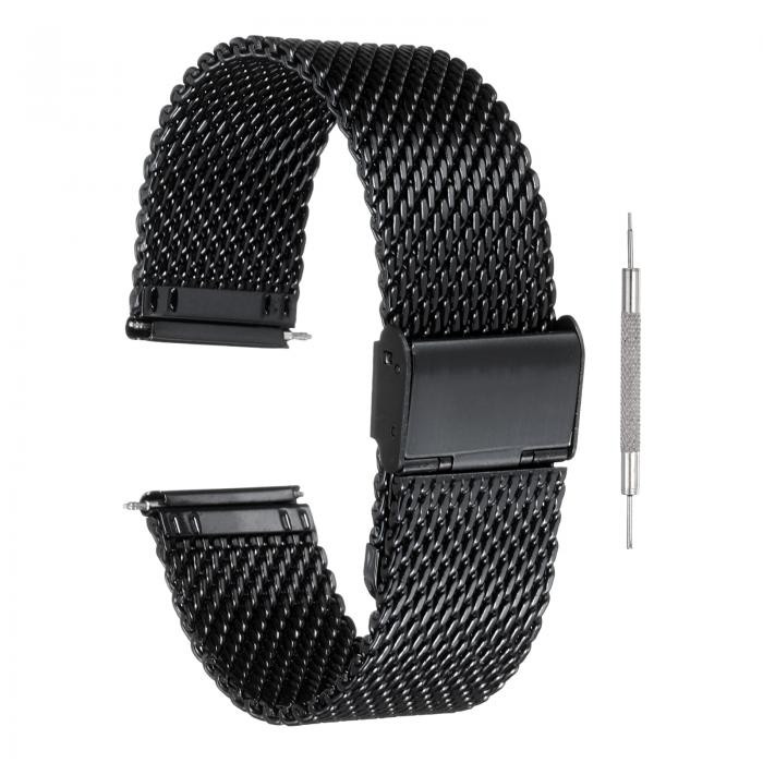 uxcell ステンレススチールメッシュウォッチバンド22mmクイックリリース調整可能なメタル交換用ウォッチストラップ、男性用女性用、黒
