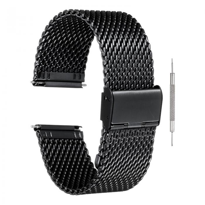 uxcell 24mm クイックリリース可能なメタル製交換用時計バンド、ステンレススチールメッシュ時計バンド、男性用女性用、黒