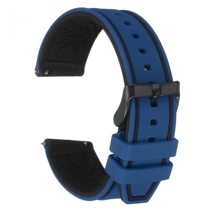 uxcell 22mm幅のシリコンウォッチバンド、クッション黒バックル付きの柔らかいクイックリリースラバーウォッチバンド、男性用女性用、ダークブルー 黒