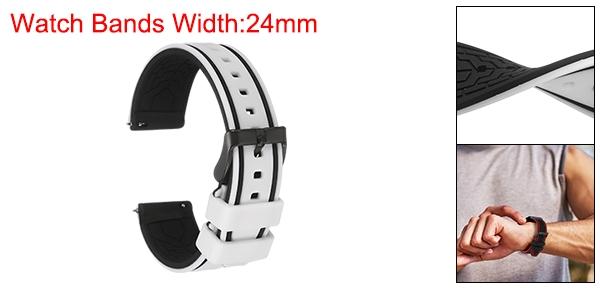 uxcell シリコンウォッチバンド24mm幅ソフトクイックリリースラバーウォッチバンド、クッション黒バックル付き、男性女性用、ホワイト黒
